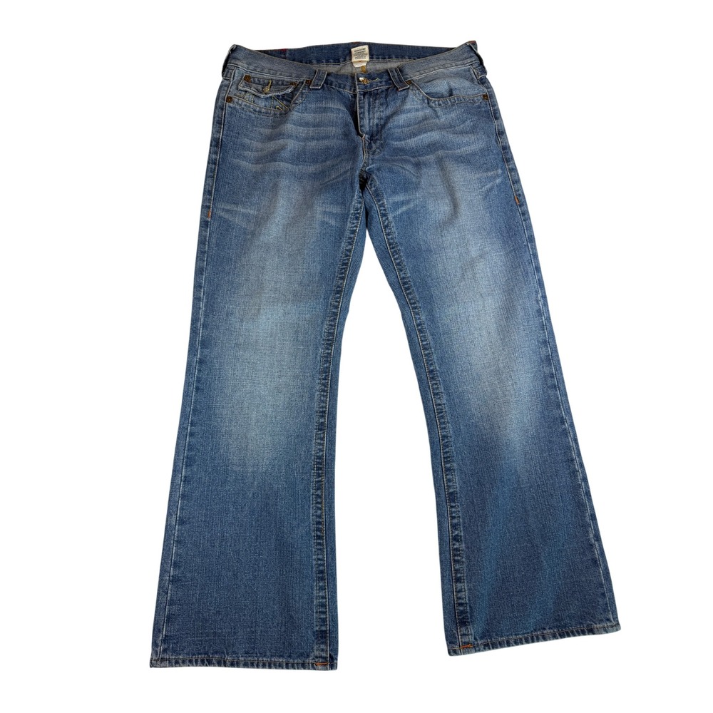 True Religion Billy Bootcut Jeans Mens 36 Blue Made in USA Yellow Stitching
